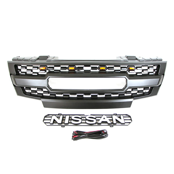 Front Grille for 2009 2010 2011 2012 2013 2014 2015 2016 Nissan Frontier Grill with Emblem and LEDs