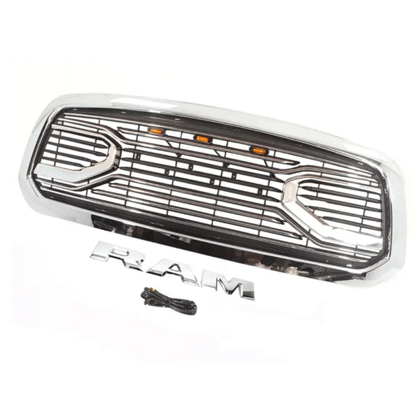 Front Grille For 2013 2014 2015 2016 2017 2018 Dodge RAM 1500 Big Horn Style Grill with Letters Chrome with LED Lights