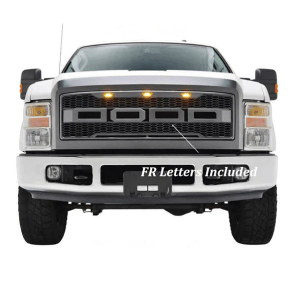 Front Grille Fit for 2008 2009 2010 Ford F250 F350 F450 Grill Super Duty Raptor Style Grill with Letters and LEDs