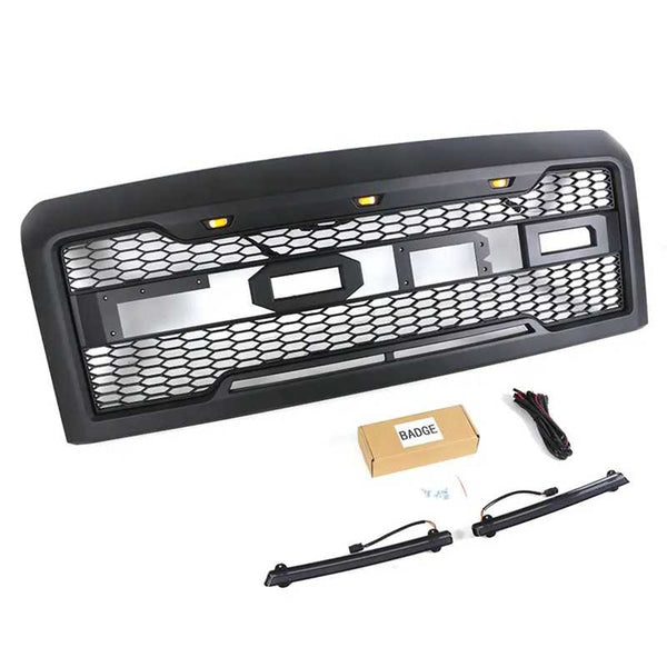 Front Grille for 2008 2009 2010 2011 2012 2013 Ford Econoline E150 E250 E350 Grill with Letters and LEDs Matte Black