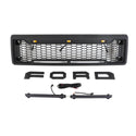 Front Grille for 1987 1988 1989 1990 1991 Ford F150 Bronco Grill Raptor Style Black Grill with Letters and LEDs