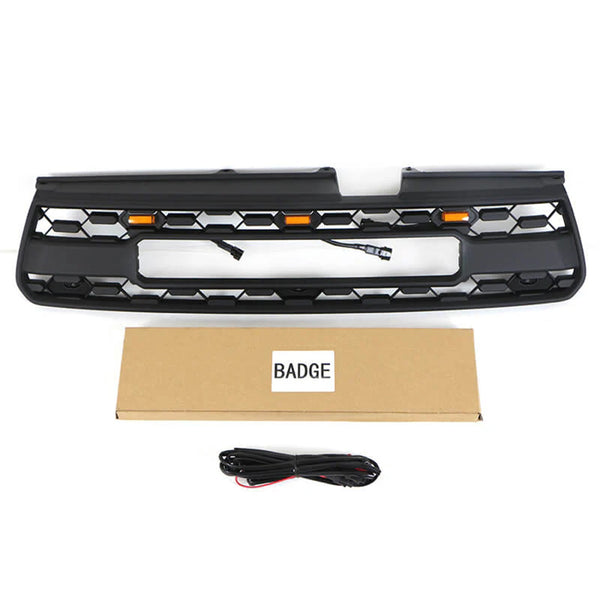 Black Front Grille Compatible with 2001 2002 2003 Toyota RAV4 2nd Gen TRD PRO Grill with Badge & LED Lights