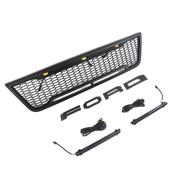 Front Grille Compatible with 2003 2004 2005 2006 2007 Ford Econoline E150 E250 E350 Grill with Letters and LEDs Matte Black