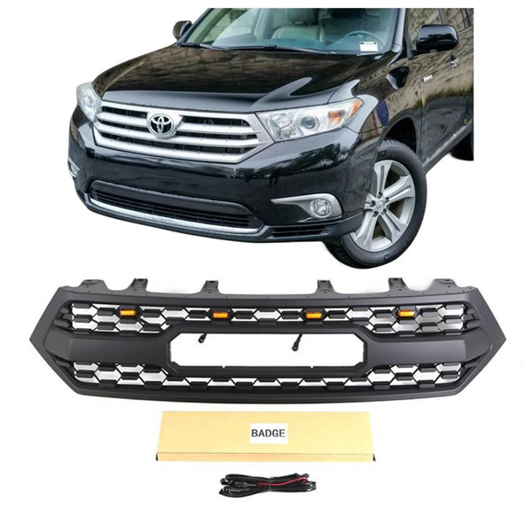 Front Grille Compatible with 2011 2012 2013 Toyota Highlander TRD PRO Grill with Emblem and Lights