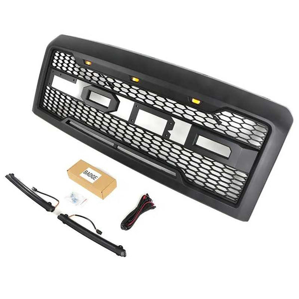 Front Grille for 2008 2009 2010 2011 2012 2013 Ford Econoline E150 E250 E350 Grill with Letters and LEDs Matte Black