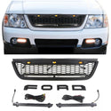 Raptor Style Front Grille for 2002 2003 2004 2005 Ford Explorer/Sport Trac Models Black Grill with Letters and LEDs