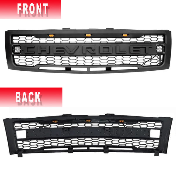 Front Grille Compatible with 2007 2008 2009 2010 2011 2012 2013 Chevy Silverado 1500 Grill With 3+2 Lights