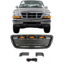 Front Grille Compatible with 2001 2002 2003 Ford Ranger Raptor Style Grill with Letters and LED Lights