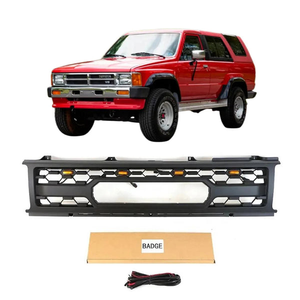 Front Grille for 1st Gen 1987 1988 1989 Toyota 4runner Matte Black Grill with Emblem and Led Lights