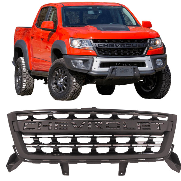 Front Grille Fit for 2015 2016 2017 2018 2019 2020 Chevrolet Colorado Black Grill with Letters