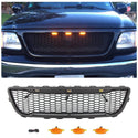 Black Front Grille for 1999 2000 2001 2002 2003 Ford F150 Raptor Style Grill with Letters and LED Lights