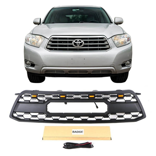 Front Grille Compatible with 2008 2009 2010 Toyota Highlander TRD PRO Grill with Emblem and Lights