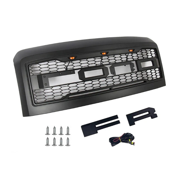 Front Grille Fit for 2008 2009 2010 Ford F250 F350 F450 Grill Super Duty Raptor Style Grill with Letters and LEDs