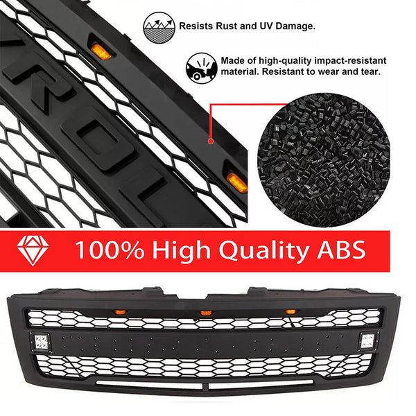 Front Grille Compatible with 2007 2008 2009 2010 2011 2012 2013 Chevy Silverado 1500 Grill With 3+2 Lights