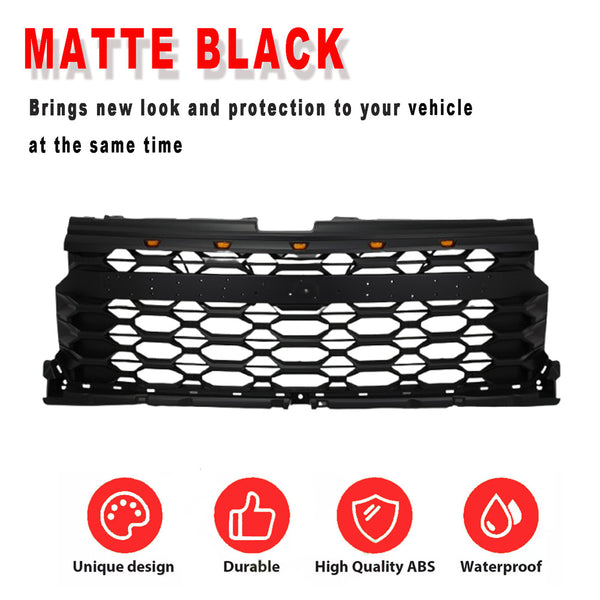 Black Front Grille Fit for 2022 2023 2024 Chevrolet Chevy Silverado 1500 Grill with 5 LED Lights and Letters