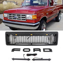 Front Grille for 1987 1988 1989 1990 1991 Ford F150 Bronco Grill Raptor Style Black Grill with Letters and LEDs