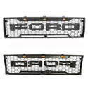 Raptor Style Front Grille For 1980 1981 1982 1983 1984 1985 1986 Ford F150 Bronco Black Grill with Letters and LED Lights