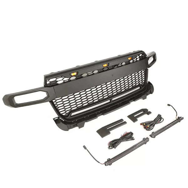 Black Front Grille for 2022 2023 2024 2025 Ford Maverick Grill with LED Bars and LED Lights and Letters