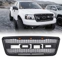 Front Grille for 2004 2005 2006 2007 2008 Ford F150 Grill Raptor Style Black Grill with Letters and 3 Led Lights