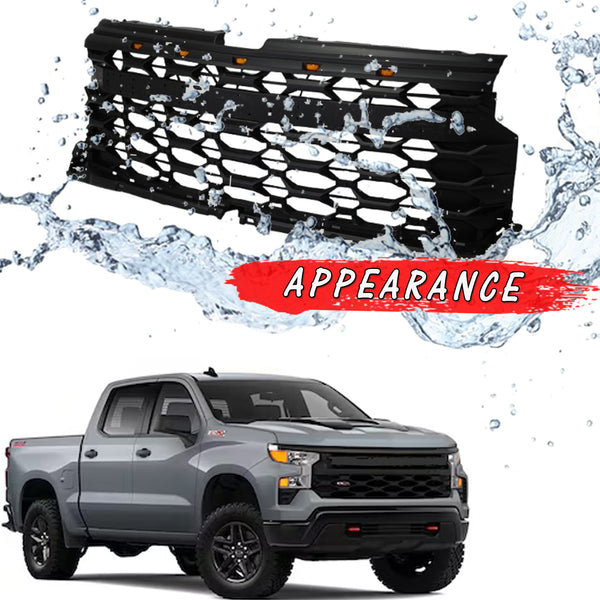 Black Front Grille Fit for 2022 2023 2024 Chevrolet Chevy Silverado 1500 Grill with 5 LED Lights and Letters