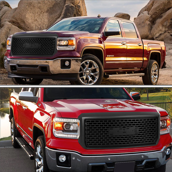 Front Honeycomb Style Grille Fit for 2014 2015 GMC Sierra 1500 Grill Glossy Black