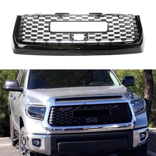 Front Grille for 2014 2015 2016 2017 2018 2019 2020 2021 Toyota Tundra Honeycomb Style Grill with Letters and Gloss Frame